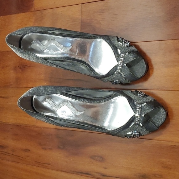 NINA Gray Peep Toe Platform Pumps Heels Shoes Women's 8.5 M - Picture 2 of 16